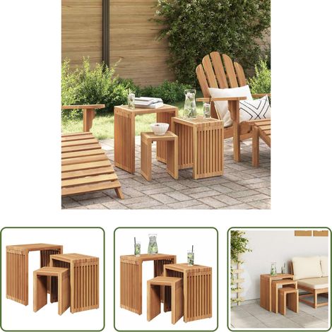 vidaXL Bois de teck - Table d'appoint de jardin 3 pcs Marron 33 x 44,5 x 51 cm (1/5)
