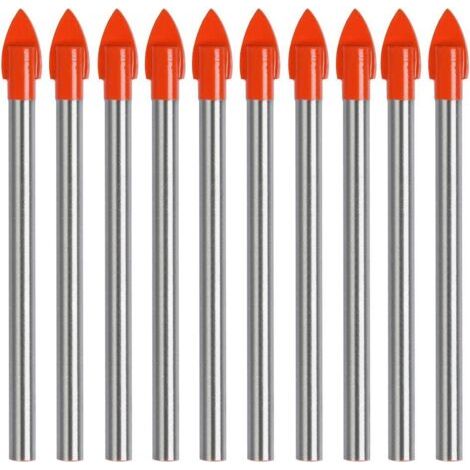 QORVA-TIMESETL Foret à carrelage 6 mm, 10 pièces, foret à verre revêtu de titane, foret à carrelage 6 mm, forets en carbure de tungstène pour le perçage du carrelage, du verre, de la céramique et du b