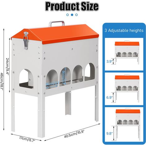 Mangeoire automatique pour volailles, 10 ports, hauteur réglable, anti-gaspillage (1/5)