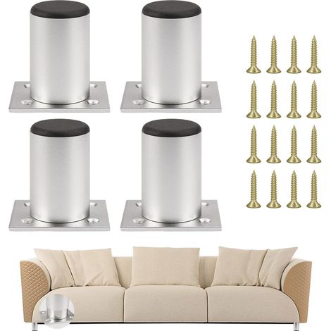 Pieds de Meuble, 4 Pièces Pied Reglable Pour Meuble, 60mm Pied Meuble Salle de Bain, Ronds Pied Canapé, Pieds de Meubles en d'aluminium, Hauteur Réglable 0-10 mm, pour Table, Chaise, Bureau, Armoire (1/5)