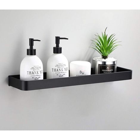 Étagère murale en métal flottante, Noir - Étagère de rangement pour salle de bain - Étagère murale à poser - Étagère d'angle - Antirouille - Extra solide - Étagères flottantes (1/5)