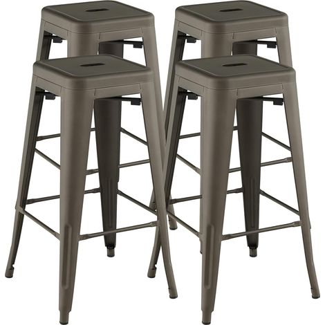 COSTWAY Taburetes de Bar, Juego de 4 Taburetes de Metal de Barra con Almohadillas de Goma, Orificio de Agarre, Taburetes Apilables sin Respaldo para Cocina Comedor Bar (42 x 42 x 76 cm, gris) (1/5)