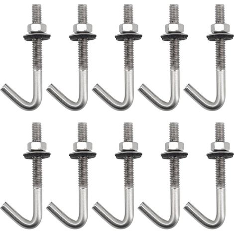 Lot de 10 ancrages de toit M6 x 90 mm, ancrage béton, vis, crochets en J, acier inoxydable 304, crochet mural, longue tige, crochet avec écrou hexagonal, rondelle (1/5)