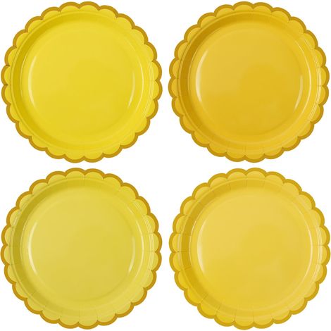 Lot de 50 Assiette Carton Gradient Bleu de 18 cm, Festonnées Assiette Jetable Vaisselle Jetable Anniversaire pour Barbecue Anniversaires Baby Showers Mariages Décorations Jaune (1/5)