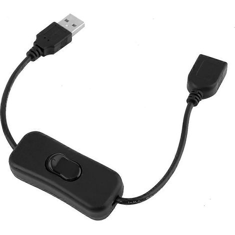 Câble USB neuf de 28 cm, rallonge USB 2.0 A mâle vers femelle, noir, avec interrupteur marche/arrêt. (1/5)