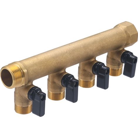Colector Macho Hembra 3/4 QUICK PLOMBERIE - 4 Salidas Macho 1/2 con Válvulas