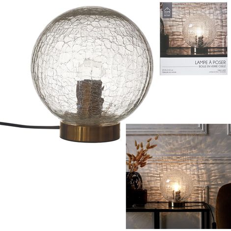 Lampe - HOME DECO FACTORY - Ciselé - Boule - Verre - Transparent et Or (1/5)