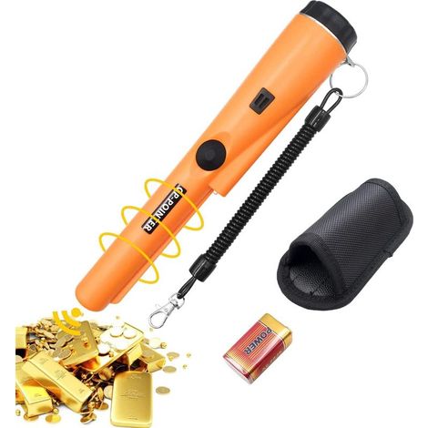 Detector de metales portátil, detector de metales con escaneo de 360°, puntero de metales resistente al agua con indicador LED/alarma integrada/batería de 9 V, para la búsqueda de monedas de oro y joy (1/5)