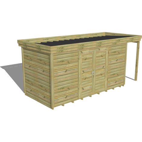 ABRI DE JARDIN bois Pin autoclave 27mm - 5,34x2,14m / 11,4m2 - Bac acier - Plancher bois (1/5)