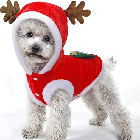 Costume de Noël pour chien - Costume d'élan - Costume de Noël pour animal de compagnie - Vêtements de Noël pour animaux de compagnie - Manteau chaud pour chien - Pour l'hiver et le printemps - Rouge (1/5)