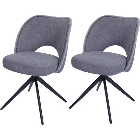Lot de 2 chaises de salle à manger HWC-N72, chaise de cuisine rembourrée, pivotante Auto-Return, tissu/textile (420g/m²) (1/2)