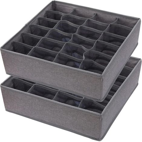 YMYNY Lot de 2 organiseurs de tiroirs pour sous-vêtements, 48 cellules, pliables, pour vêtements, chaussettes, sous-vêtements, cravates (24 + 24 cellules, gris)