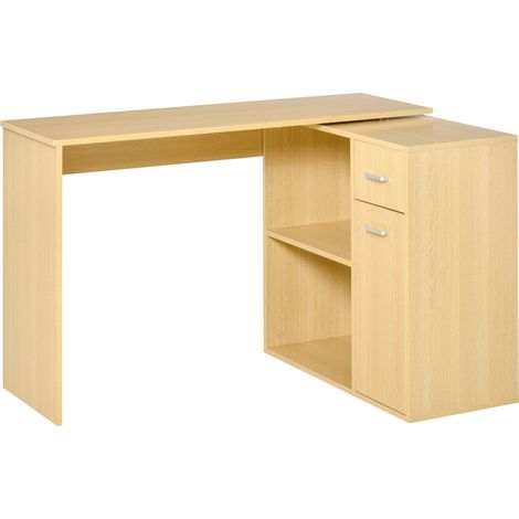 Scrivania Moderna per Computer Girevole con 2 Ripiani e 2 Cassetti, Tavolo da Pranzo in Truciolato, 117x82x74 cm, color Rovere e Legno