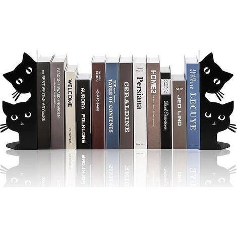 Serre-livres - Métal - Forme chaton - 170 x 40 x 160 mm - Serre-livres décoratifs en métal - Décoration intérieure - Le cadeau idéal pour les amoureux des livres - Convient aux étagères, bureaux et ta (1/5)
