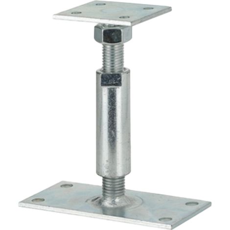 Itar – Pied réglable de poteau galvanisé – Acier 4,5 mm – Vissage à vis – Plateau 80 x 70 mm – Base 150 x 70 mm – Vendu à l'unité (1/2)