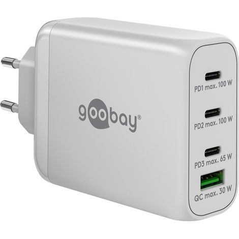 Caricatore rapido multiporta USB-C™ PD GaN (100 W) bianco, 3x porte USB-C™ (Power Delivery) e 1x porta USB-A (Quick Charge). colore bianco (1/3)