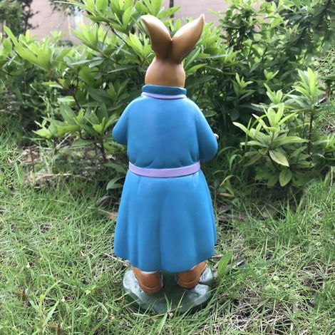 Decoración de jardín de resina: pareja de conejos con una zanahoria decorativa, duradera, para uso exterior, ideal para jardín, patio o balcón, colores retro, 400 g, rojo/azul (1/5)