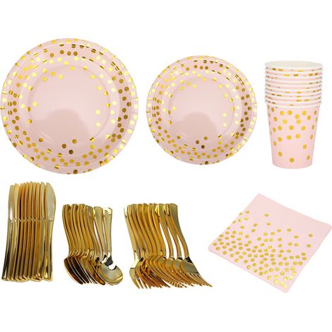 70 Assiettes Jetables Rose Doré pour Anniversaire, Mariage, Fêtes - Élégant et Pratique (1/5)