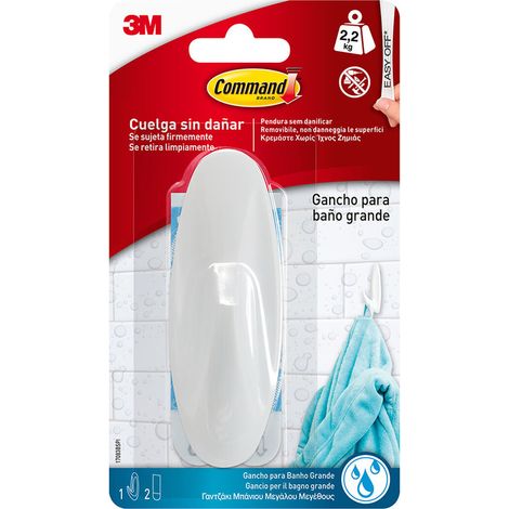 Gancio da bagno di design, grande, 1 pezzo + 2 strisce, carico massimo 2,2 kg (1/4)