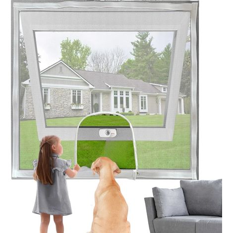 Moustiquaire fenêtre auto-adhésive 120x120cm en fibre de verre avec ouverture zippée - Blanche légère pour protection contre les moustiques (1/5)