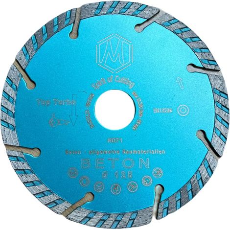1x Premium Top Turbo Diamanttrennscheibe 125x22,23mm Beton allgemeine Baumaterialen Turbo 40x2,5x7mm 8 Segmente Beton