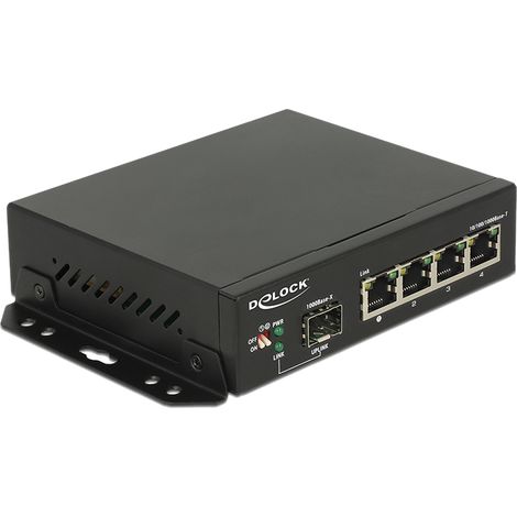 Delock conmutador ethernet gigabit de 4 puertos + 1 sfp