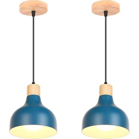 2x Moderne Lampe Suspension Salon 15cm,E27 Lustre Plafonnier Vintage Industriel Métal Bois Suspension Ajustable Style Nordique (1/5)