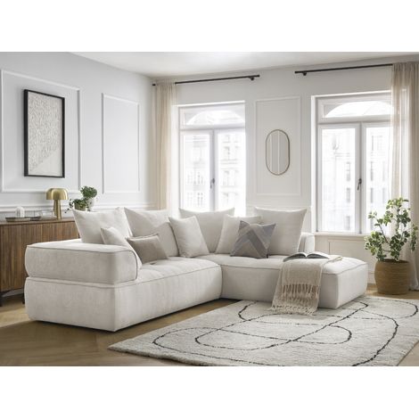Bobochic – Canapé d'angle L fixe WHESLEY 4 places – Tissu polyester beige – Confort équilibré – Design moderne – Dimensions 273x235cm (1/5)