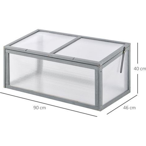 Serre châssis froid en bois et polycarbonate 90 x 46 x 40 cm, résistante aux intempéries avec bâche, châssis pour plates-bandes, grise (1/5)
