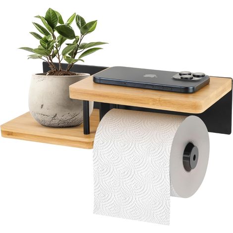 Porte-Papier Toilette Mural, Support sans Perçage, Dérouleur avec Étagère, Fixation Adhésive ou à Percer – Parfait pour Cuisine et Salle de Bain (1/5)