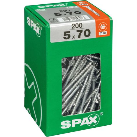 Tornillo universal SPAX, 5 x 70 mm, 200 piezas, parcialmente roscado, cabeza avellanada, T-STAR plus T20, 4CUT, WIROX - 4191010500706 (1/5)