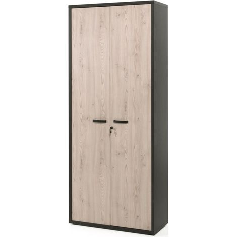 Büroschrank - Möbel mit 2 Türen und Regalen in hellem Eichen- und Schwarzdekor  Kollektion DEPÉ  Meublorama