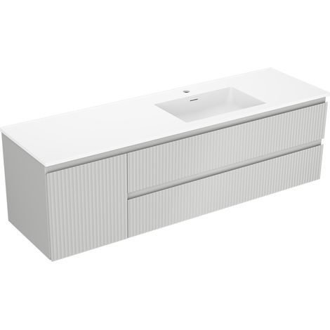 Mexen Rivel meuble de salle de bain 160 cm avec lavabo Otis à droite, 2S, 1D, rainuré, gris/blanc mat - 91A23-16047-3-BBFFF62-W (1/5)