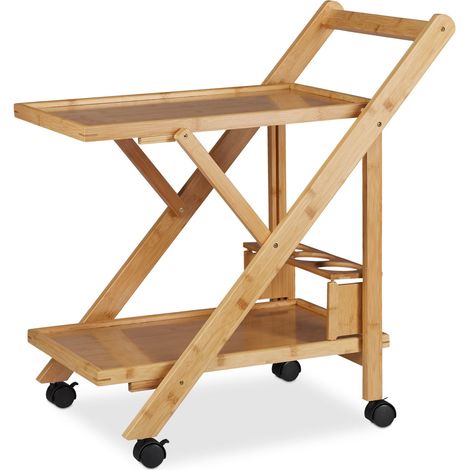 Carro camarera plegable con ruedas 80 x 40 x 80 cm transporte práctico diseño moderno en bambú natural 130003715 (1/5)