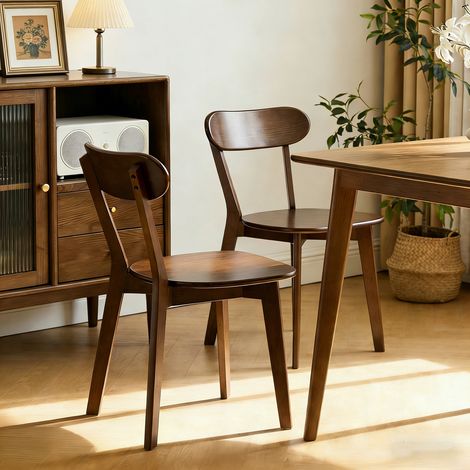 Sillas de comedor de madera maciza 100%, juego de 2, estilo moderno de mediados de siglo con respaldo curvo, sillas de cocina con reposapiés ajustables para comedor, cocina, sala de estar, estudio, no (1/5)
