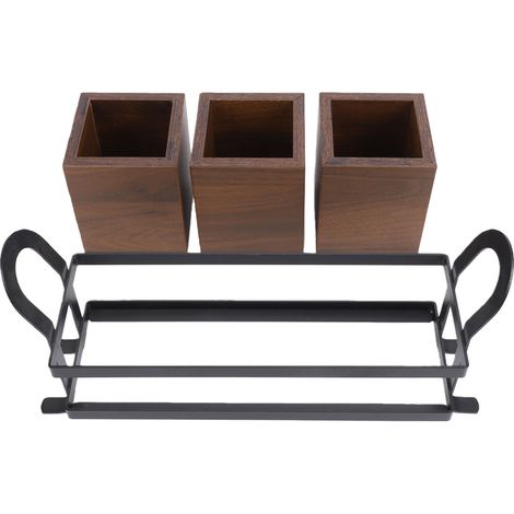 Porte-ustensiles à 3 compartiments, argenterie en bois avec plateau en métal pour fourchettes, cuillères, baguettes, organisateur de couverts (1/5)