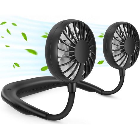 Ventilador de cuello portátil y manos libres, recargable por USB (3 velocidades ajustables), negro. (1/4)