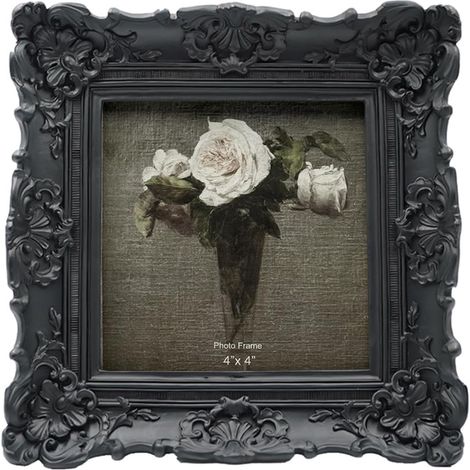 Petit cadre photo vintage, style antique orné, carré, pour table et décoration murale, motif floral rétro, décoration d'intérieur, galerie de photos d’art, 10,2 x 10,2 cm, noir (1/5)