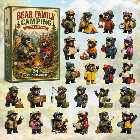 Adventskalender 2026 mit Bärenfamilie und Campingmotiven – 2D-Überraschungsbox