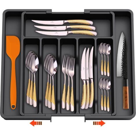 Organisateur de Tiroir Réglable pour la Cuisine - Rangement et Organisation de Cuisine, Rangement Cuisine, Idéal pour Vos Couverts de Table Range Couvert (Noir)