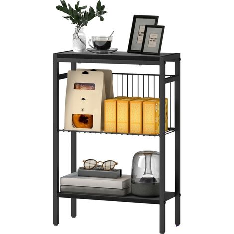 Tavolino laterale con 3 ripiani in legno e acciaio nero 43 x 18 x 62,5 cm MODENUIT (1/5)