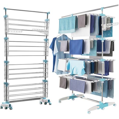 Facilitys – Étendoir à linge pliable 172 x 67 x 168 cm – 30 m d'étendage – Acier inoxydable – Pieds rabattables avec roulettes