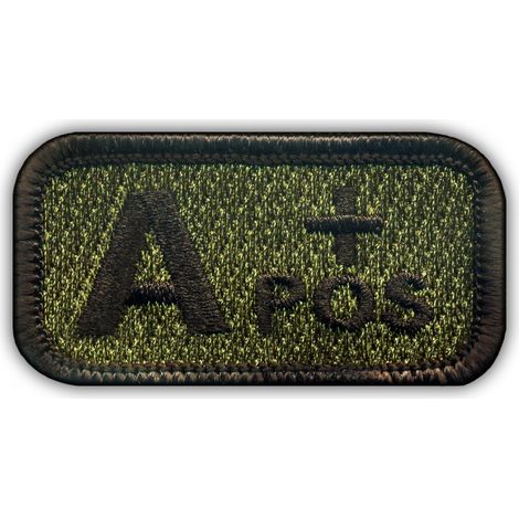 Patchion Blutgruppe A „positiv“ olivgrün – zum Aufbügeln / mit Heißsiegelrücken – gestickter Aufnäher/Abzeichen/Emblem