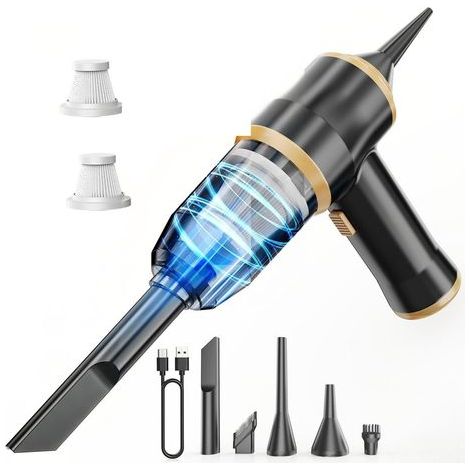 Mini aspirateur de voiture 5500 Pa – Aspirateur à main sans fil avec 2 filtres, idéal pour la voiture, le canapé, le bureau, les animaux domestiques et la maison (1/4)