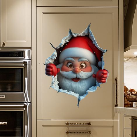 Autocollant Mur 3D Père Noël - 30 x 25 cm - Décor Festif pour Salon Chambre - Vinyle Imperméable - 1 Pièce (1/5)