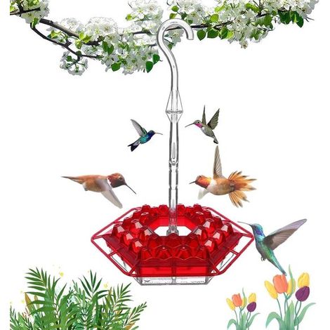 Comedero exterior para colibríes, Con gancho para el canal, Ranura anti, hormigas integrada, Anti, hormigas y abejas, Decoración de jardín, Rojo (1/5)