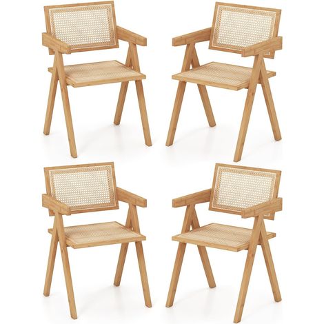 COSTWAY Chaises Salle à Manger Lot de 4, Chaise Cuisine en Bambou, Dossier Siège en Rotin, Design Cannage, Style Vintage, Chaise de Salon pour Restaurant, Chambre (1/5)