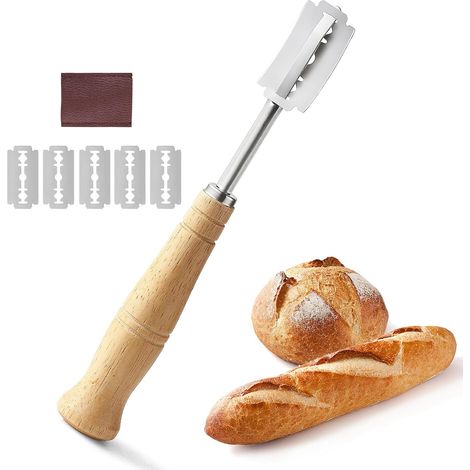 Grignette Boulanger, Lame Boulanger pour Pain avec 5 Lames avec Protection en Cuir, Scarification Facile, Manche Ergonomique, Couteau de Boulanger, pour Scarifier Baguettes et Pains (1/5)