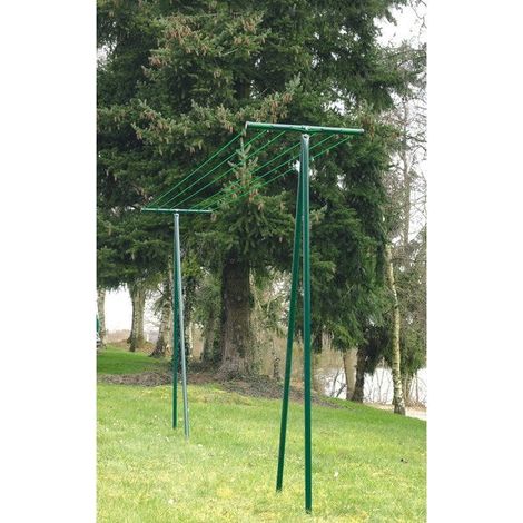Dirickx – Etendoir à linge extérieur 60 mètres – Acier vert – Démontable – Accessoires fournis – Hauteur 200 cm