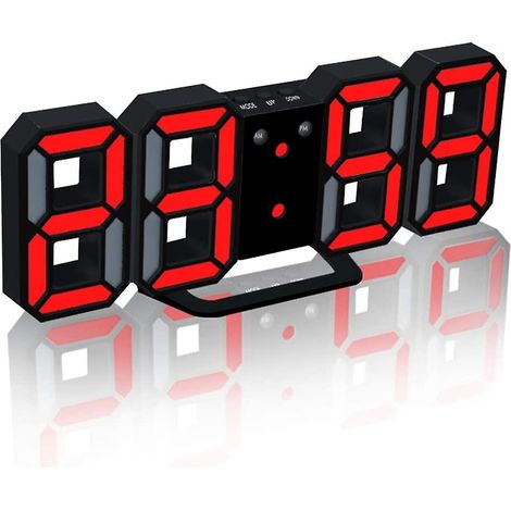 Réveil numérique 3D, horloge murale LED avec 3 niveaux de luminosité réglables, fonction snooze et variateur, facile à lire (1/3)